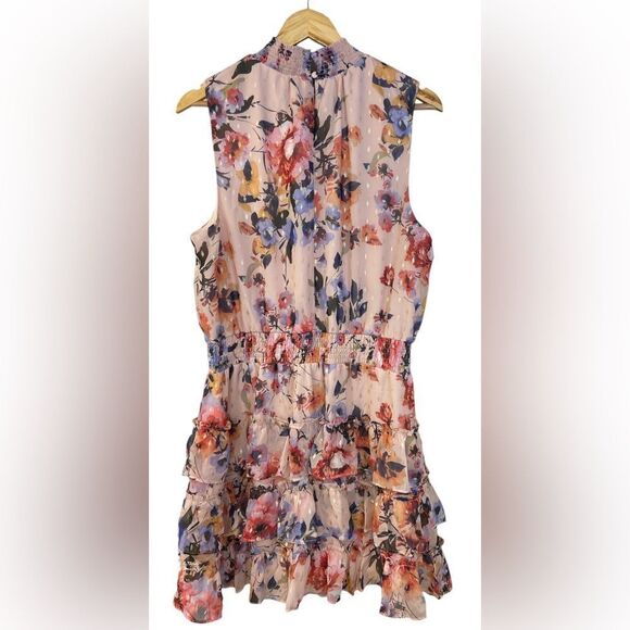 Everlily High Neck Sleeveless Blush Floral Chiffon Tiered Ruffle Dress Size XXL - Picture 3 of 12